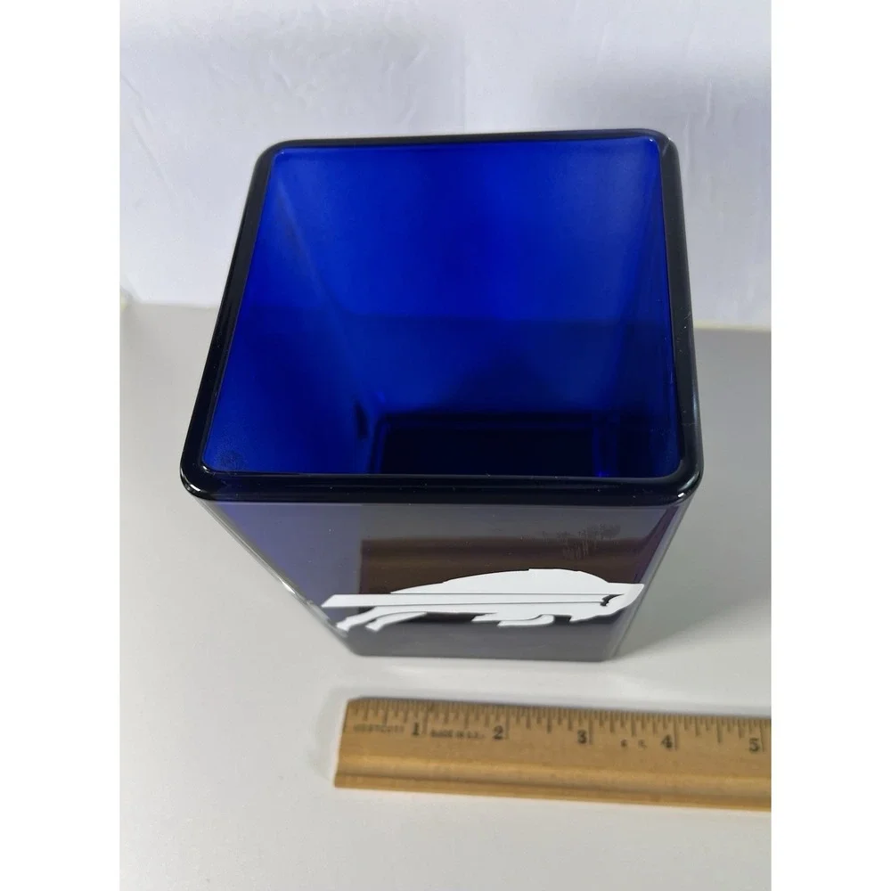 NFL Teleflora Buffalo Bills Blue Square Cased Glass Vase Planter Made‎ in Poland